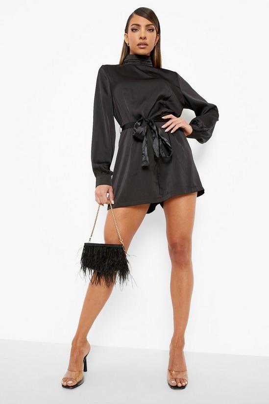 boohoo Satin Belted High Neck Playsuit 1