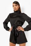 boohoo Satin Belted High Neck Playsuit thumbnail 3