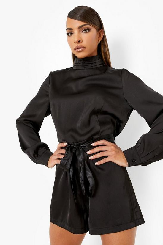boohoo Satin Belted High Neck Playsuit 3