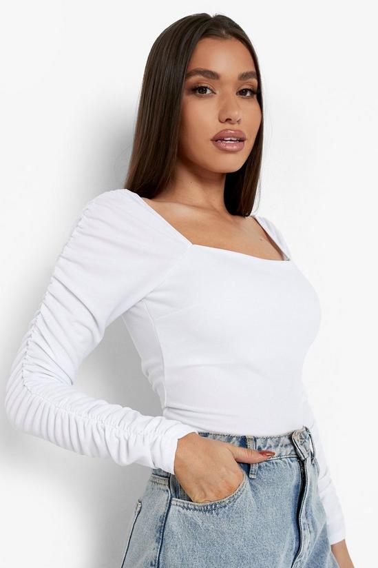 boohoo Crepe Square Neck Ruched Sleeve Top 1