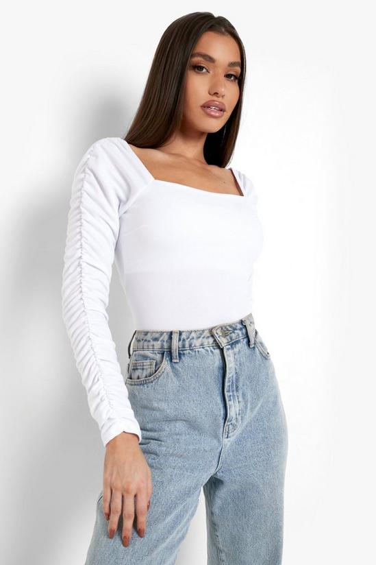boohoo Crepe Square Neck Ruched Sleeve Top 3
