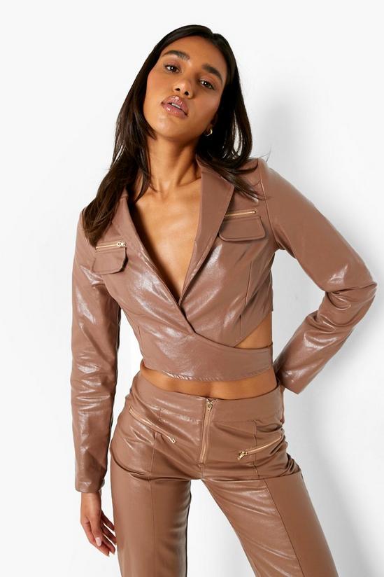 boohoo Leather Look Wrap Detail Top 1
