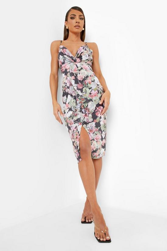 boohoo Floral Sequin Strappy Twist Midi Dress 3