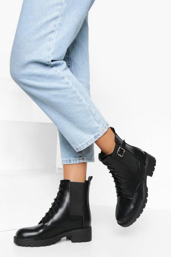 boohoo Buckle Detail Lace Up Hiker Boots 1