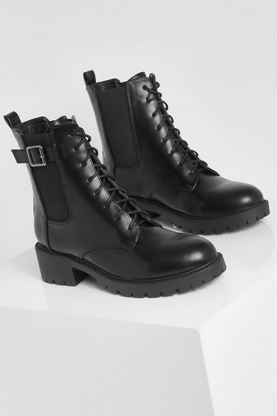 boohoo Buckle Detail Lace Up Hiker Boots 3