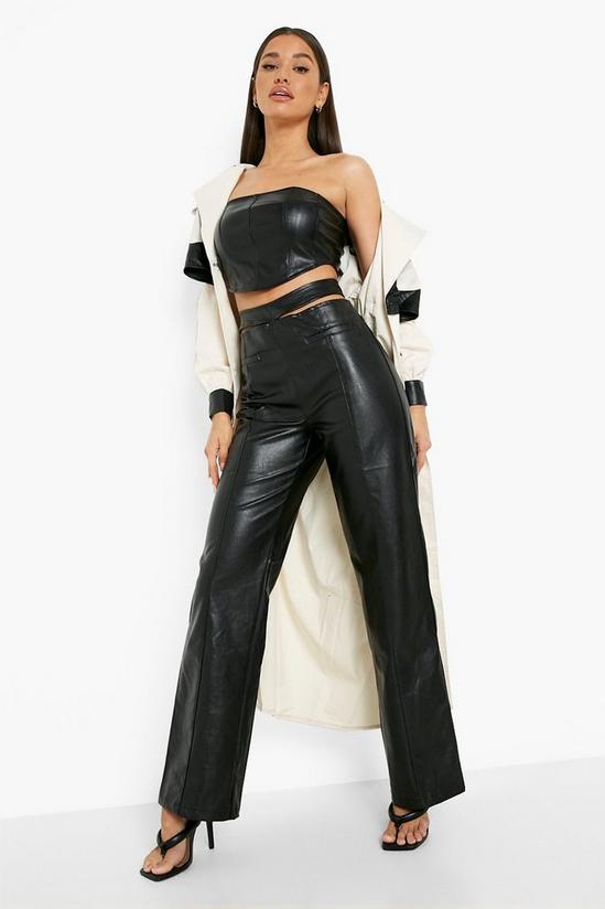 boohoo Faux Leather Strap Waist Leather Look Trousers 1