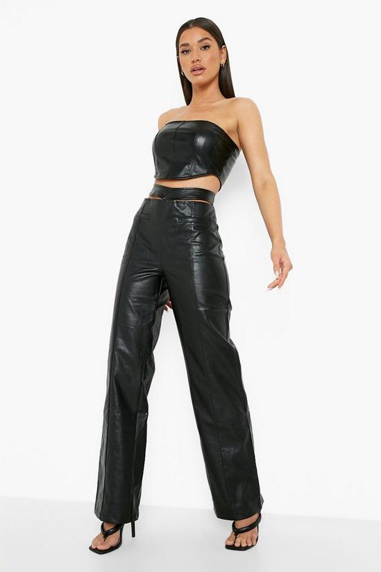 boohoo Faux Leather Strap Waist Leather Look Trousers 3