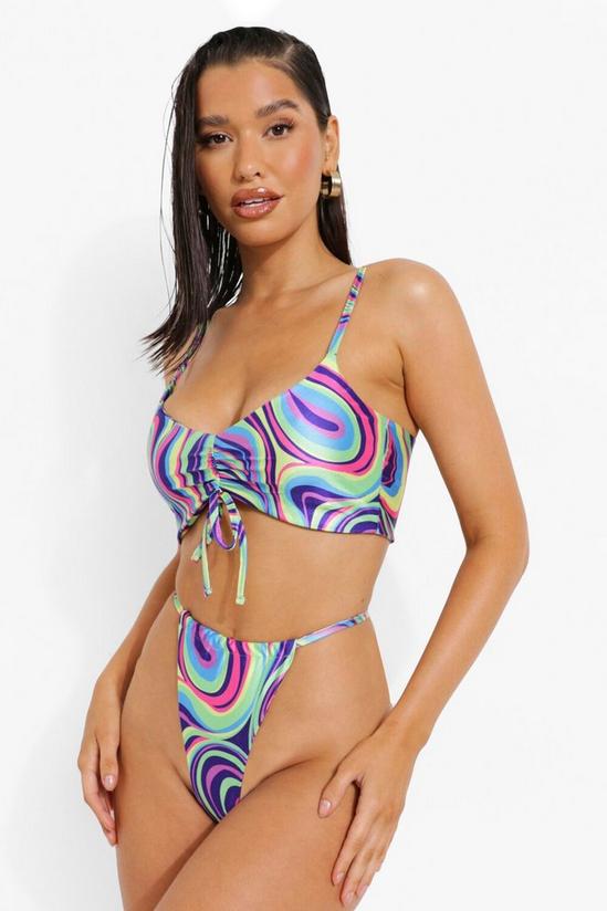boohoo Neon Marble Ruched Tie Bikini Top 3