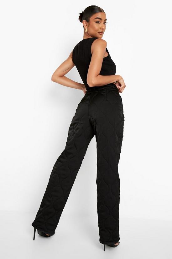 boohoo Quilted Satin Straight Leg Trouser 2