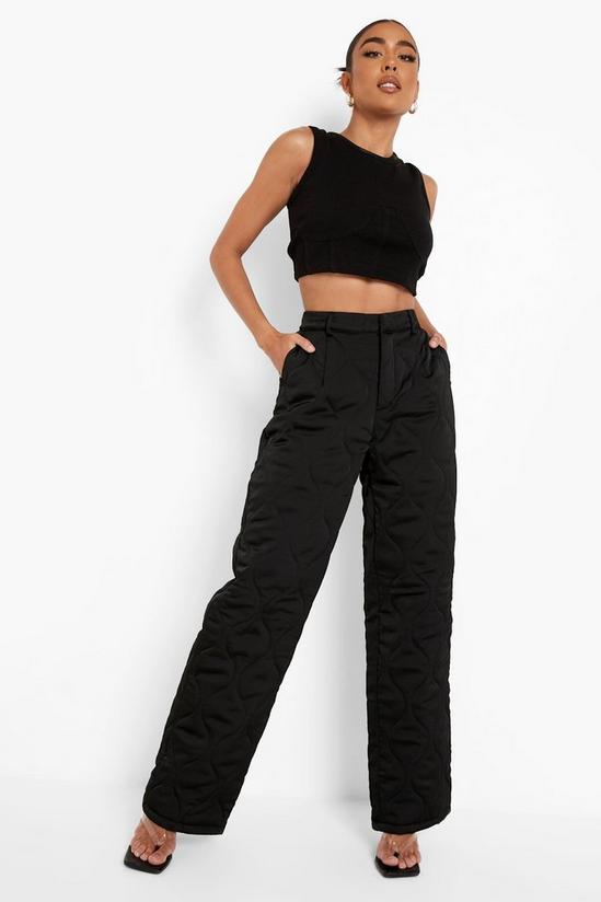 boohoo Quilted Satin Straight Leg Trouser 3