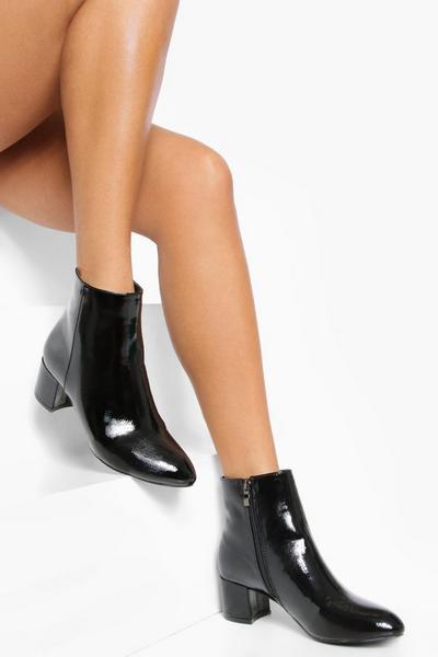 Low Block Heel Patent Shoe Boots