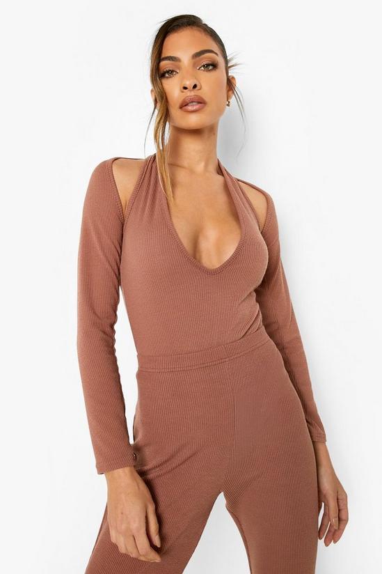 boohoo Crinkle Plunge Cut Out Bodysuit 1