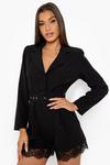 boohoo Lace Trim Belted Blazer Playsuit thumbnail 1