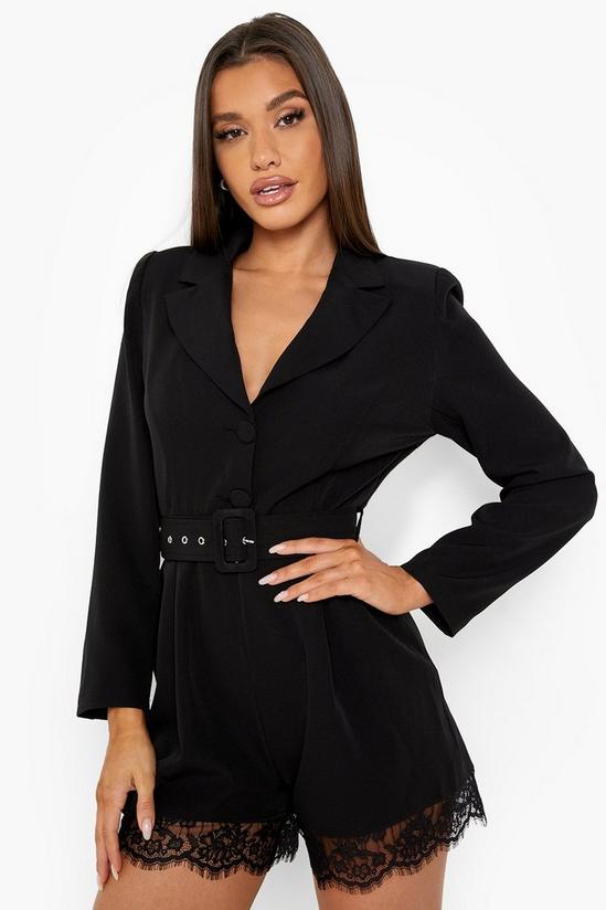boohoo Lace Trim Belted Blazer Playsuit 1