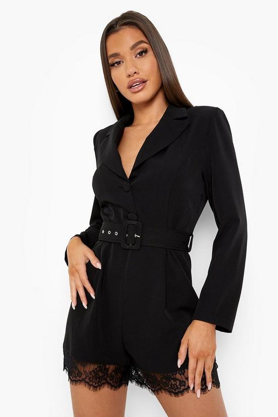 boohoo Lace Trim Belted Blazer Playsuit 4