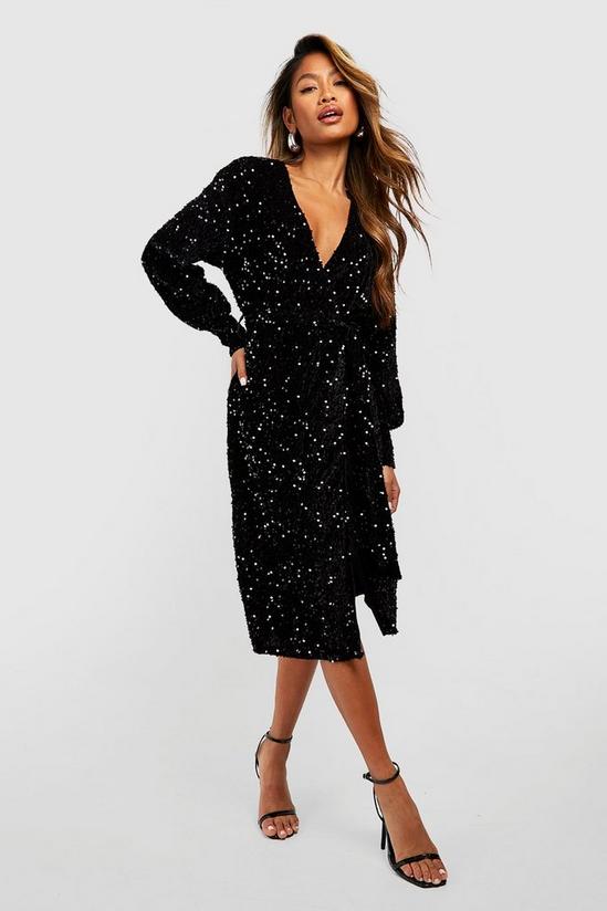 boohoo Sequin Wrap Belted Midi Party Dress 1