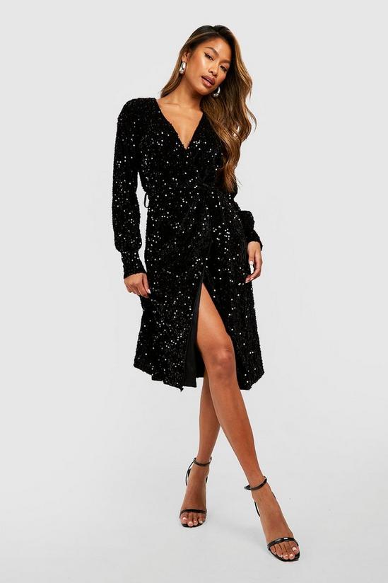 boohoo Sequin Wrap Belted Midi Party Dress 3
