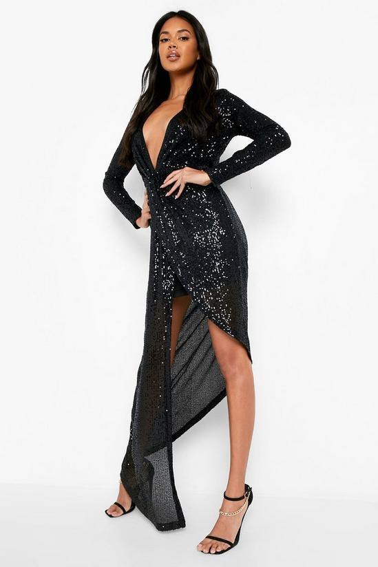 boohoo Sequin Wrap Plunge Maxi Party Dress 1