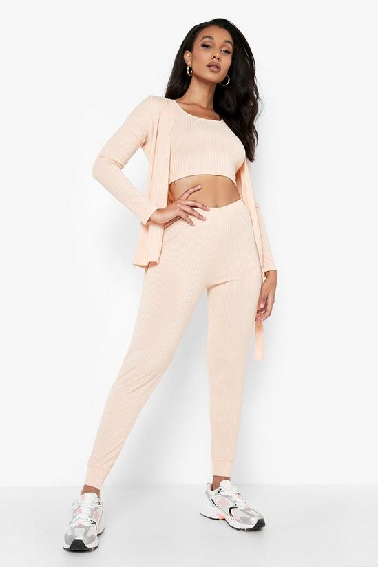 boohoo Ribbed Belted Duster, Crop Top & Jogger Set 1