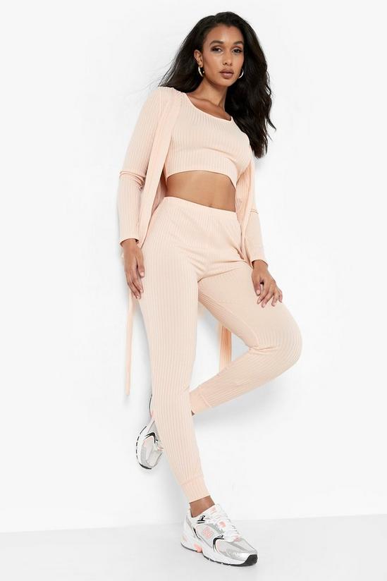 boohoo Ribbed Belted Duster, Crop Top & Jogger Set 4