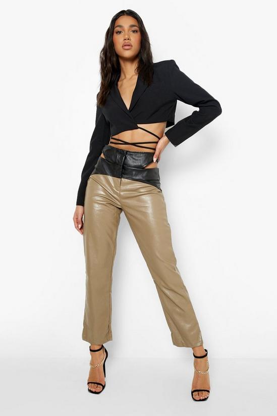 boohoo Colour Block Cut Out Leather Look Pu Trouser 1