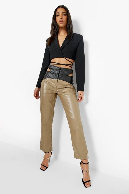 boohoo Colour Block Cut Out Leather Look Pu Trouser 3