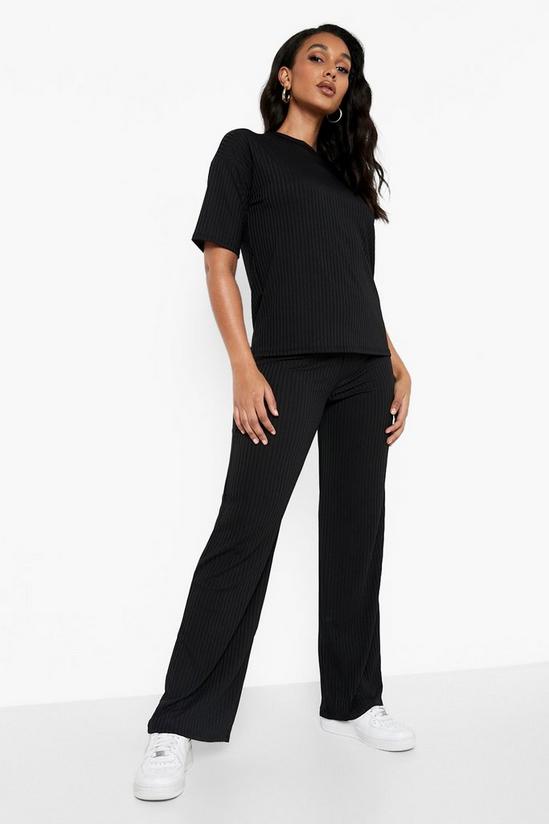 boohoo Ribbed Oversized T-shirt & Wide Leg Trousers 1