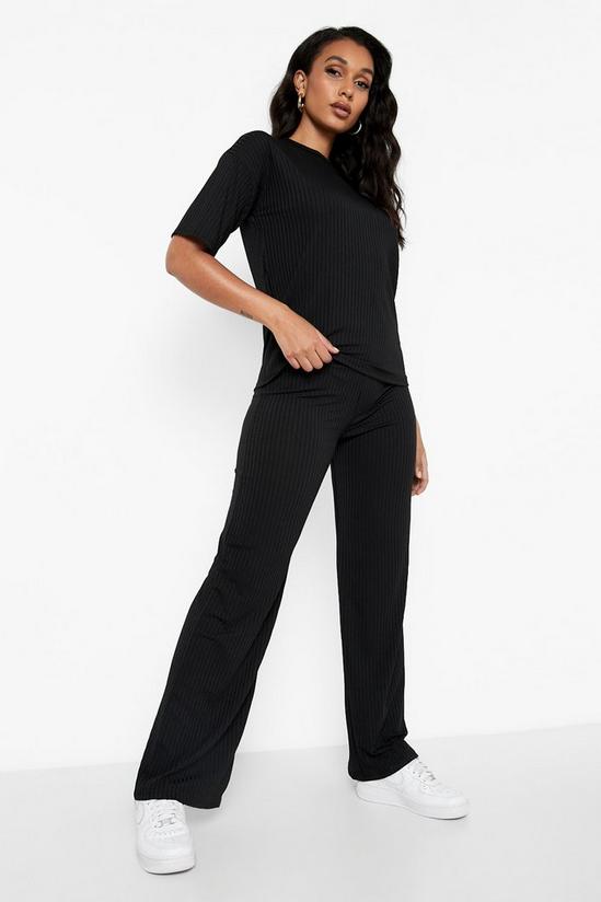 boohoo Ribbed Oversized T-shirt & Wide Leg Trousers 3