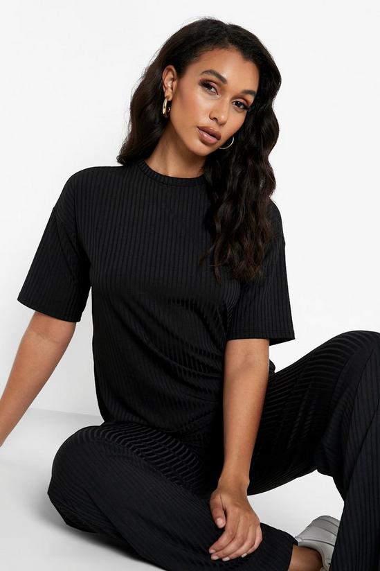 boohoo Ribbed Oversized T-shirt & Wide Leg Trousers 4