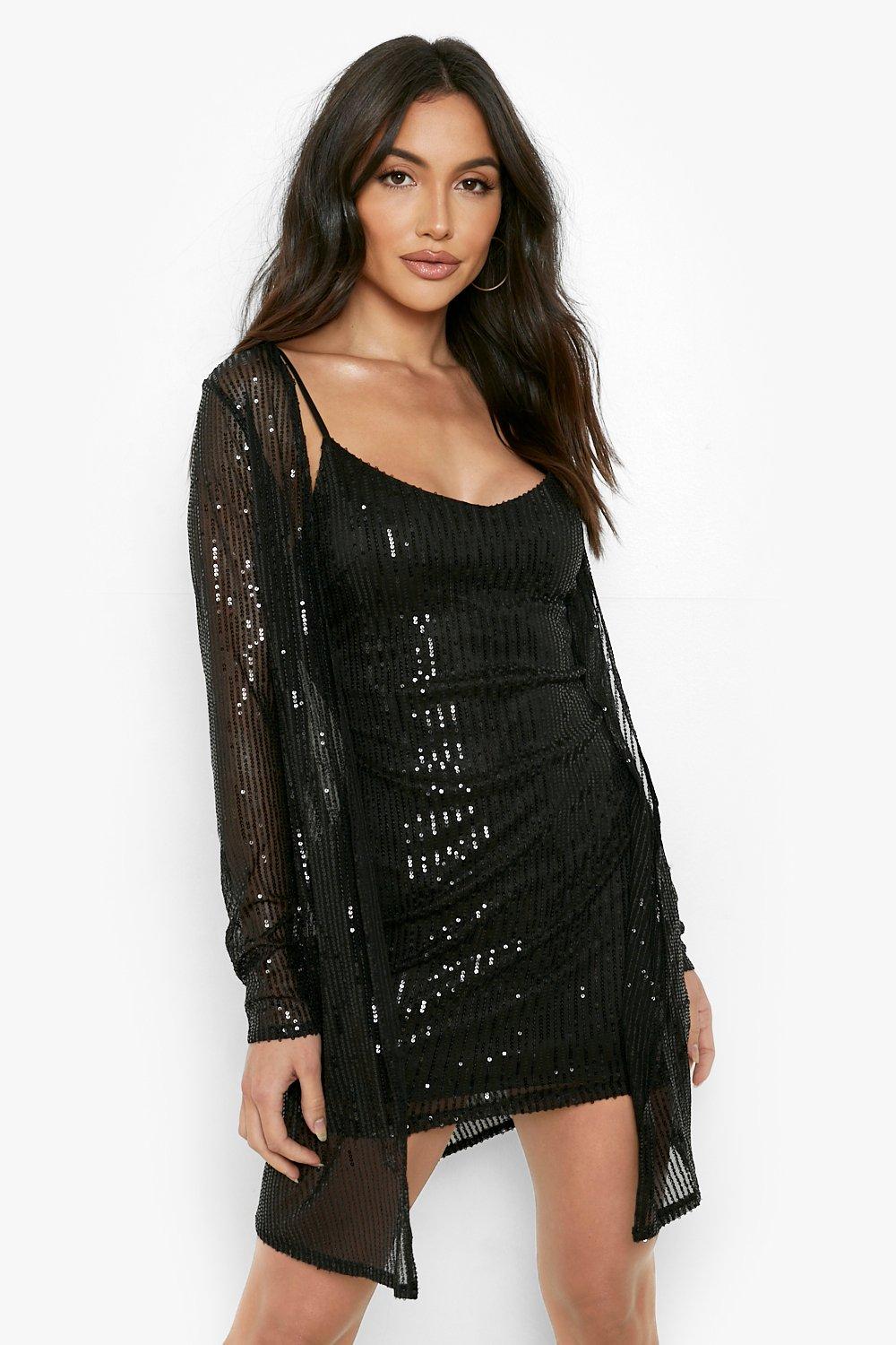 Sequin Strappy Mini Dress And Duster Set