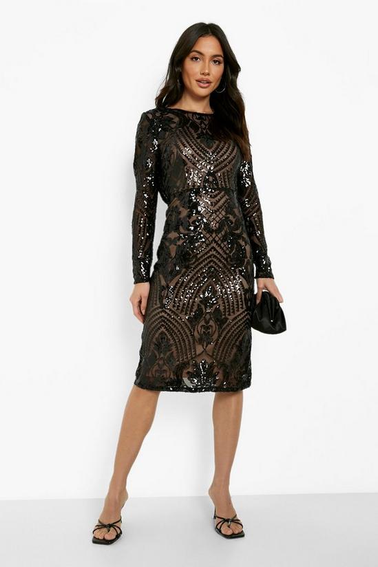 boohoo Damask Sequin Cowl Back Midi Party Dress 1