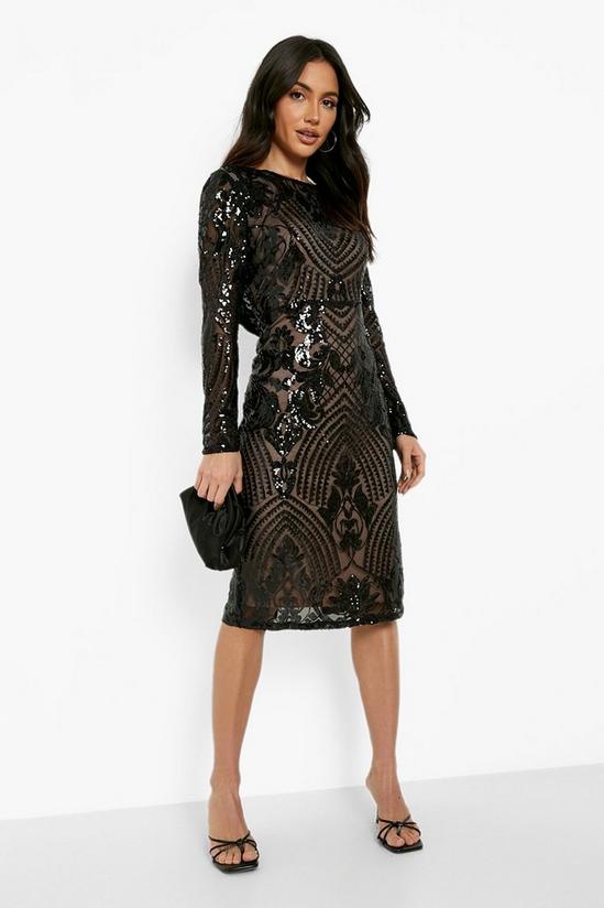 boohoo Damask Sequin Cowl Back Midi Party Dress 4