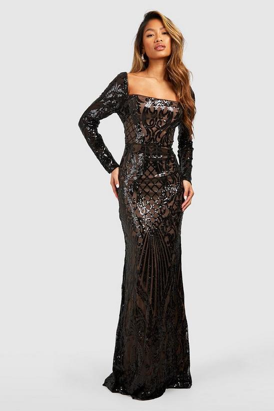 boohoo Damask Sequin Fishtail Maxi Party Dress 1