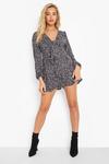 boohoo Printed Plunge Tie Front Playsuit thumbnail 3
