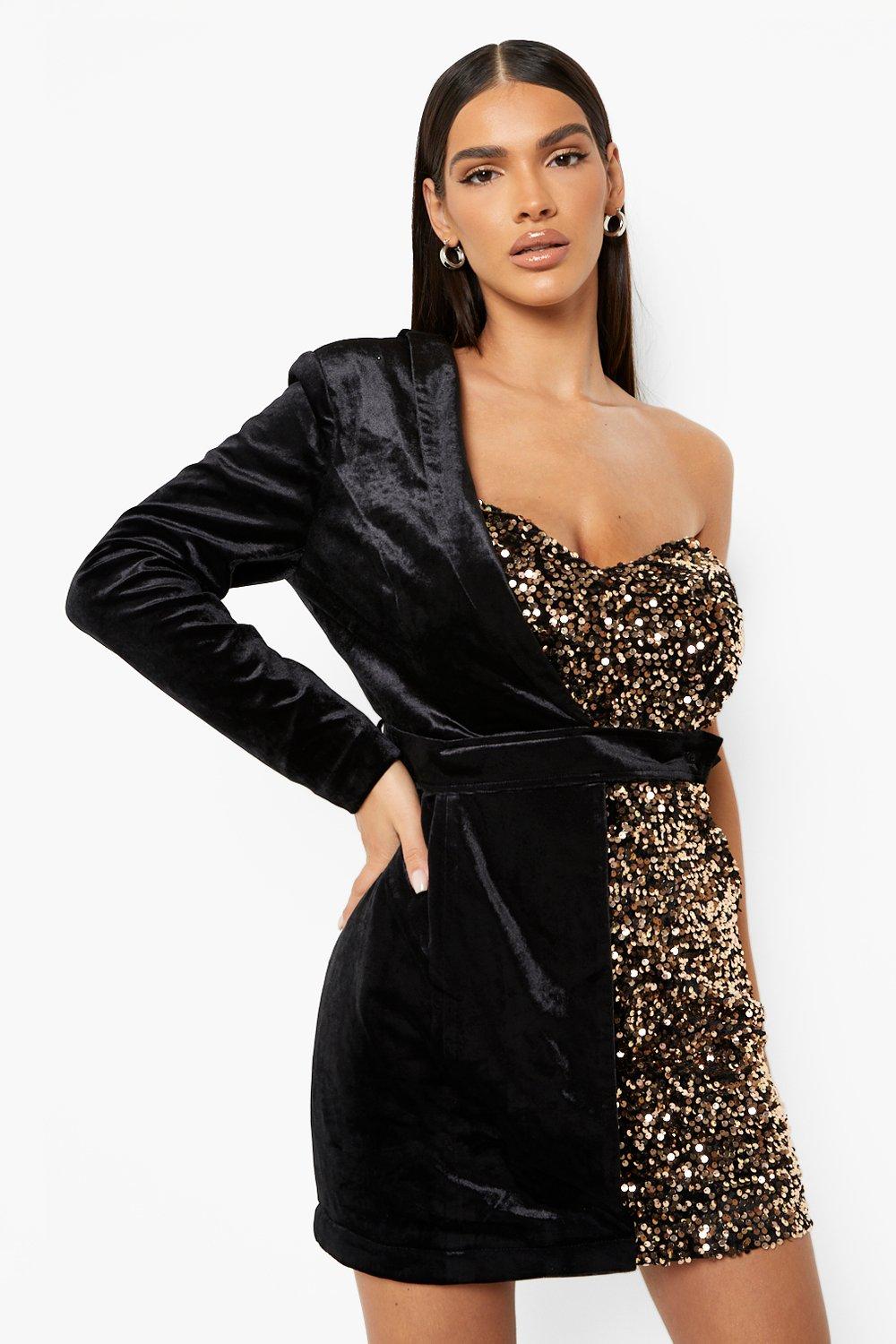Velvet And Sequin Belted Blazer Party Dress