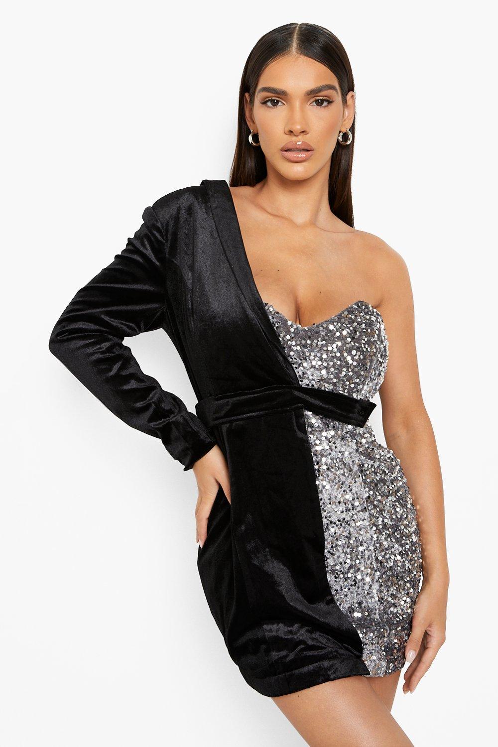 Velvet And Sequin Belted Blazer Party Dress