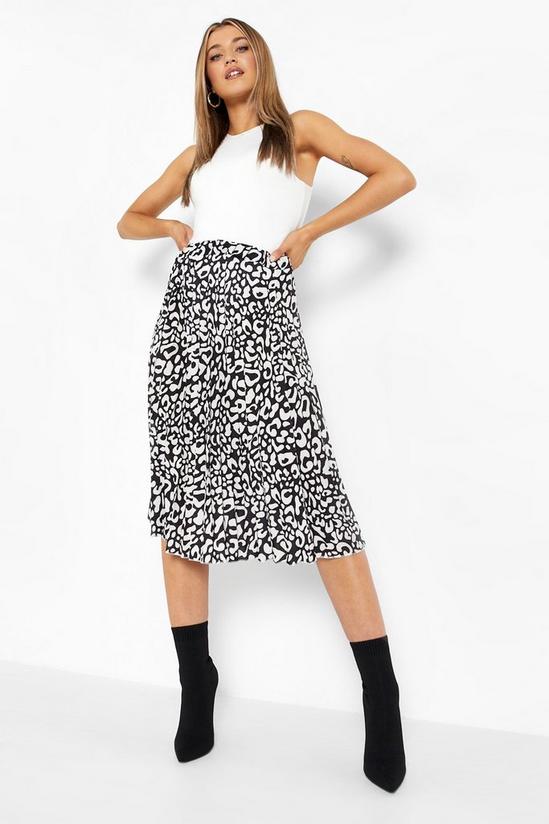 boohoo Leopard Print Pleated Midi Skirt 1