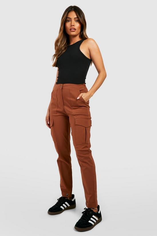 boohoo Stretch Woven Pocket Cargo Casual Trousers 1