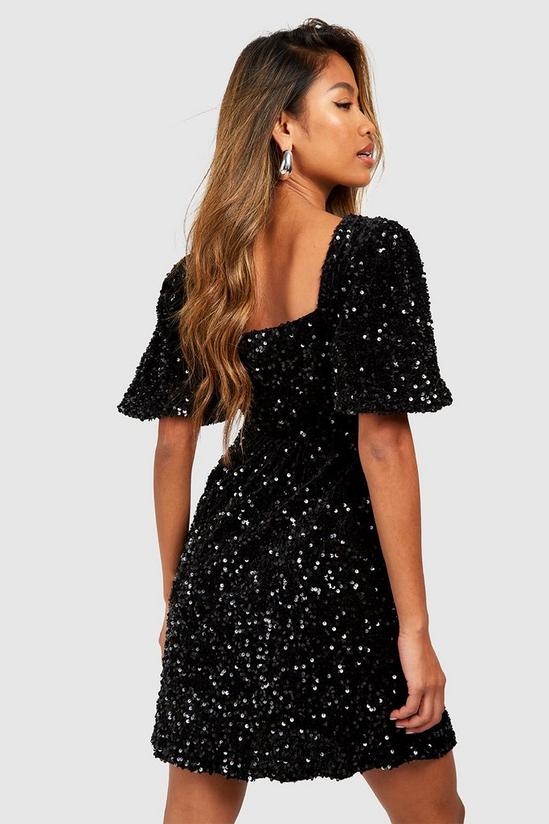 boohoo Sequin Puff Sleeve Square Neck Smock Party Dress 2