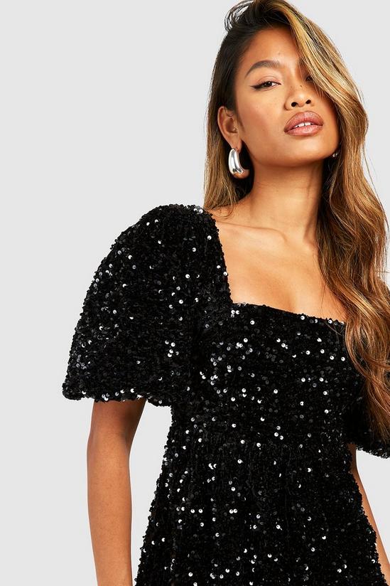 boohoo Sequin Puff Sleeve Square Neck Smock Party Dress 4