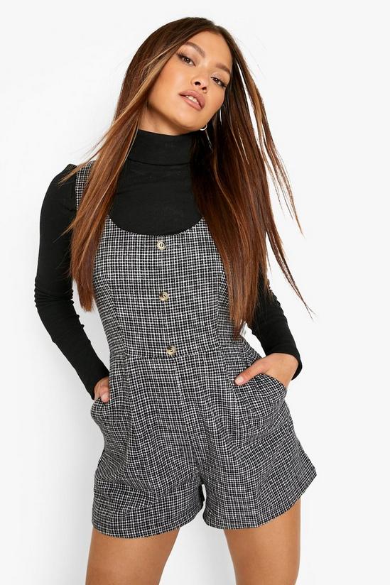 boohoo Woven Check Button Detail Pinafore Playsuit 1