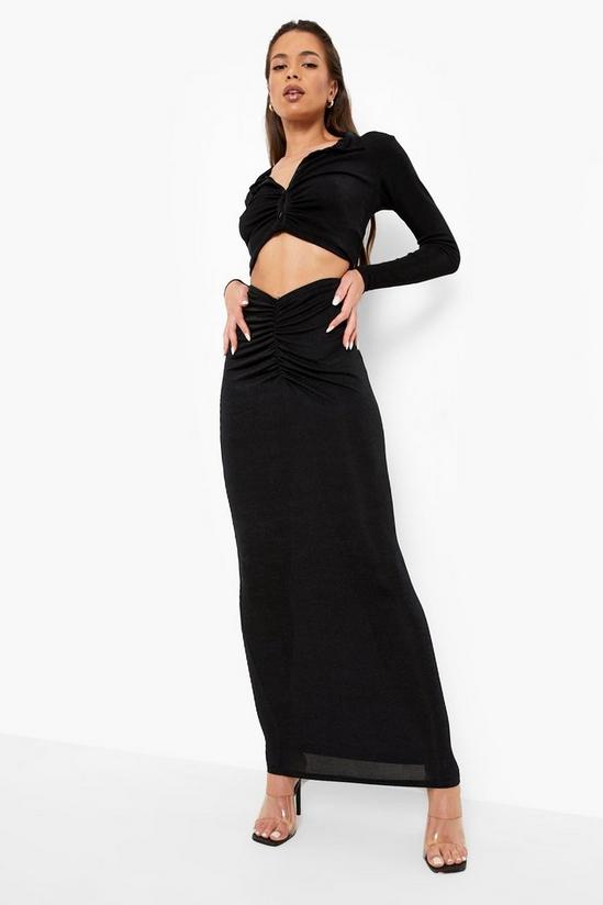 boohoo Textured Slinky Dipped Ruched Maxi Skirt 3