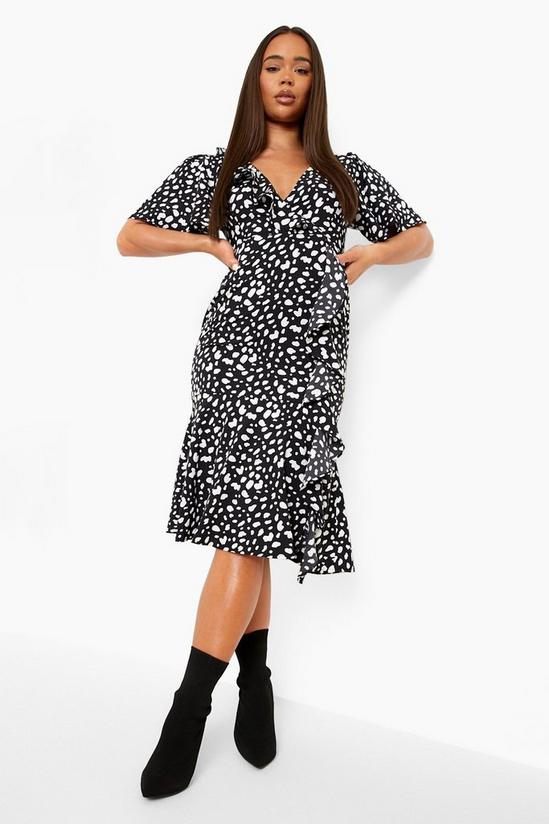 boohoo Dalmatian Print Flared Sleeve Ruffle Dress 1