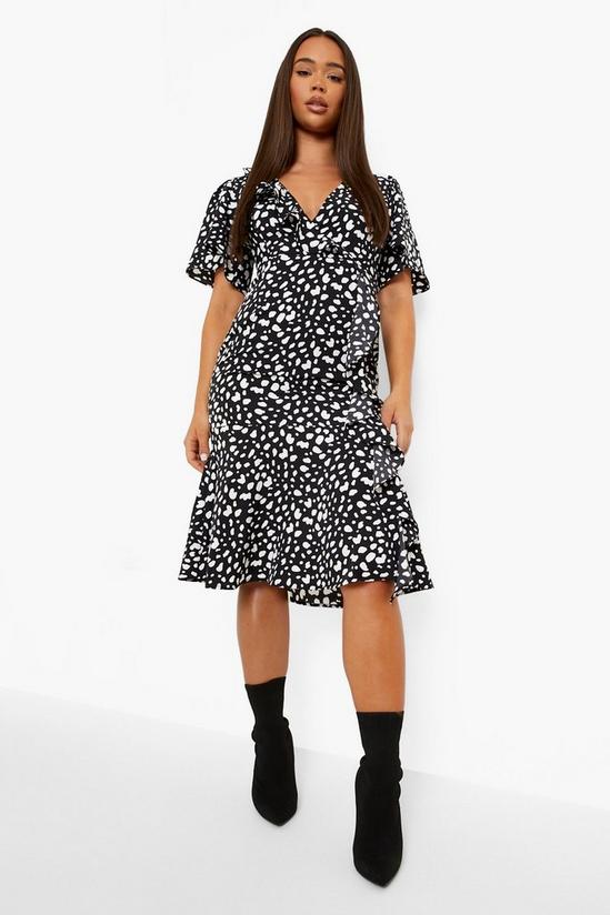boohoo Dalmatian Print Flared Sleeve Ruffle Dress 3