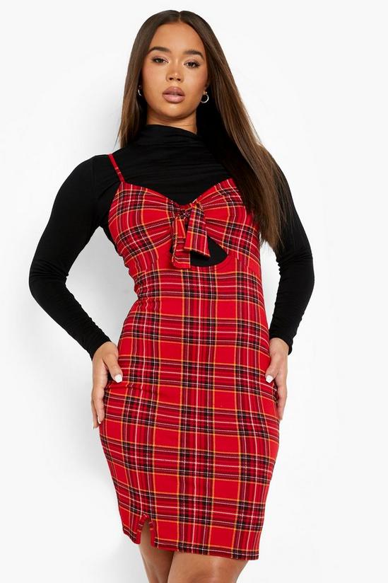 boohoo Roll Neck Top And Check Print Tie Slip Dress 1