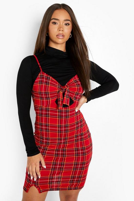 boohoo Roll Neck Top And Check Print Tie Slip Dress 4