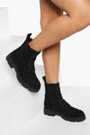 boohoo Cleated Faux Suede Lace Up Hiker Boots thumbnail 1