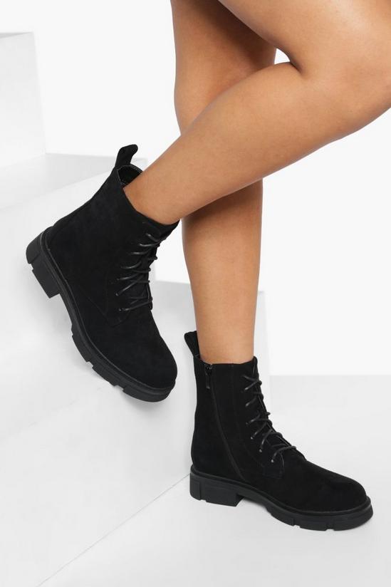 boohoo Cleated Faux Suede Lace Up Hiker Boots 1