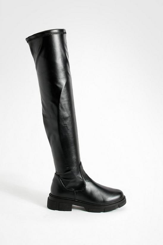 boohoo Wide Fit Stretch Pu Knee High Boots 2