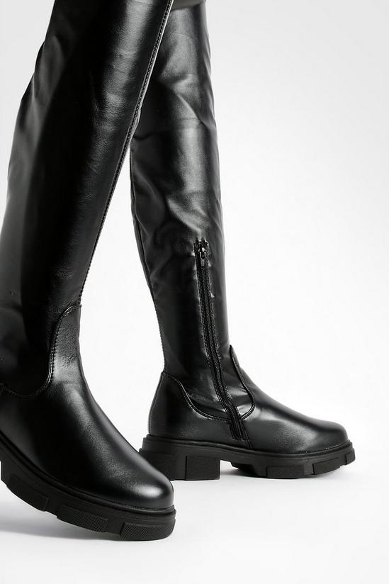 boohoo Wide Fit Stretch Pu Knee High Boots 4